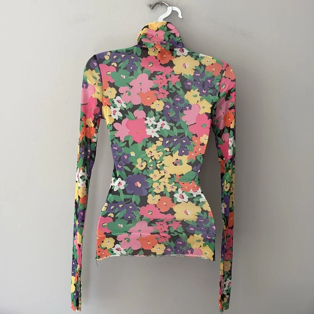 AFRM Floral Neon Garden Mesh Zadie Turtleneck Top - Picture 4 of 7
